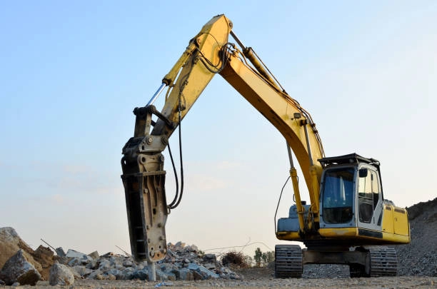 excavator with hydraulic breaker hammer